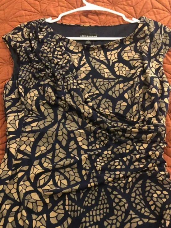 connected apparel Black and Tan Leaf-Pattern Midi Sheath Dress - Picture 7 of 7